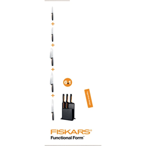 Набор кухонных ножей Fiskars FF с черной подставкой 6 пр. (1057554): Метериал лезвия нержавеющая сталь