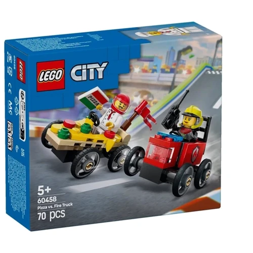 Конструктор LEGO City Пицца-авто против пожарной машины Набор гонок 70 деталей (60458)