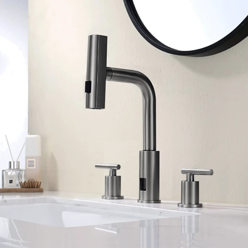 Смеситель для раковины Lefton Two-Handle Widespread Waterfall & Pull-Out Bathroom Faucet with Temperature Display-BFWS2401 Grey: Назначение Для раковины