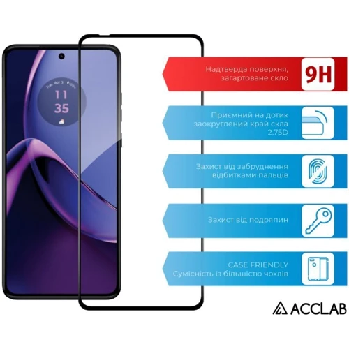 Аксесуар для смартфона ACCLAB Tempered Glass Full Glue Black для Motorola Moto G84: Колір черный