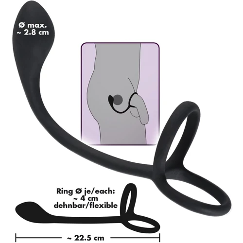 Эрекционное кольцо с анальной пробкой Black Velvets Cock & Ball Ring + Plug