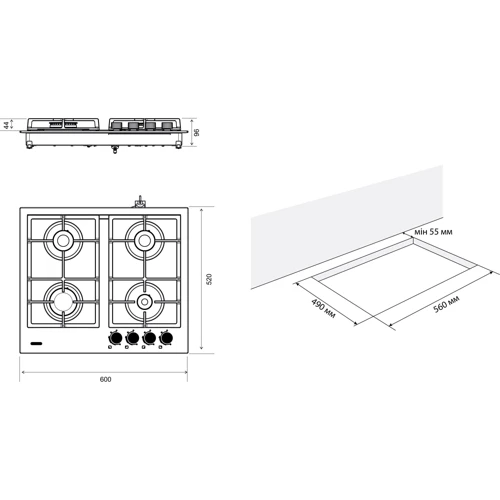 Варочная поверхность газовая Eleyus INGA 60 WH CF: Количество конфорок 4