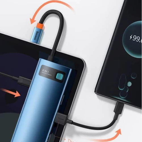 Адаптер Baseus Adapter USB-C to 3xUSB3.0+HDMI+RJ45+USB-C+TF+SD Blue (WKWG000103) фото 7