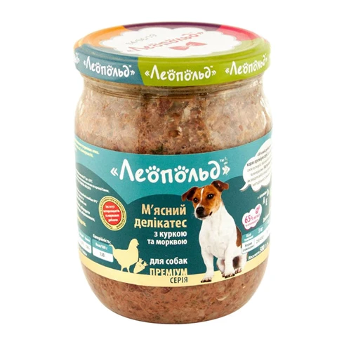 Влажный корм для собак Леопольд Мясные деликатесы с курицей и морковью 500 г х 6 шт. (4820185490252-6): Тип Влажный корм