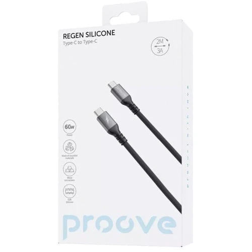 Кабель Proove Cable USB-C to USB-C ReGen Silicone 60W 2m Black (CCRS60002221): Длина 2 м
