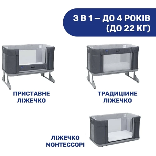 Ліжечко Chicco Next2Me Forever 3 в 1 чорне з сірим (79650.04): Стінка, що опускається Есть