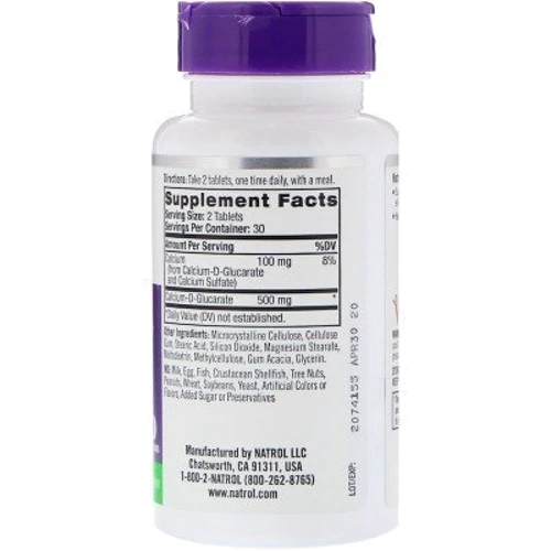 Natrol Calcium D-Glucarate 500 mg 60 Tabs Кальций глюкарат: Тип Кальций