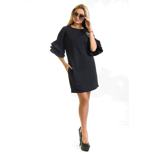 Платье FLFashion Лейла ЕПЛ 0903 50 черное повседневное до середины бедра