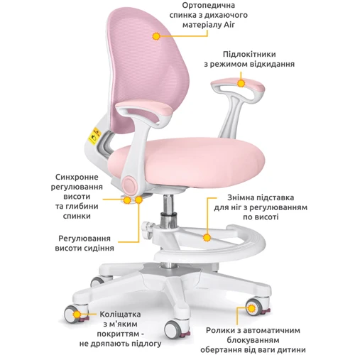 Дитяче крісло Evo-Kids Mio Air Pink (Y-307 KP): Глибина, см 28-34