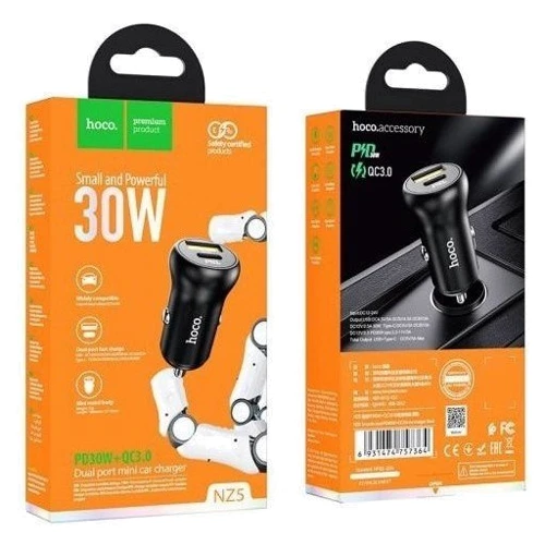 Зарядное устройство Hoco Car Charger USB+USB-C NZ5 PD+QC 30W Black: Количество USB-портов 2