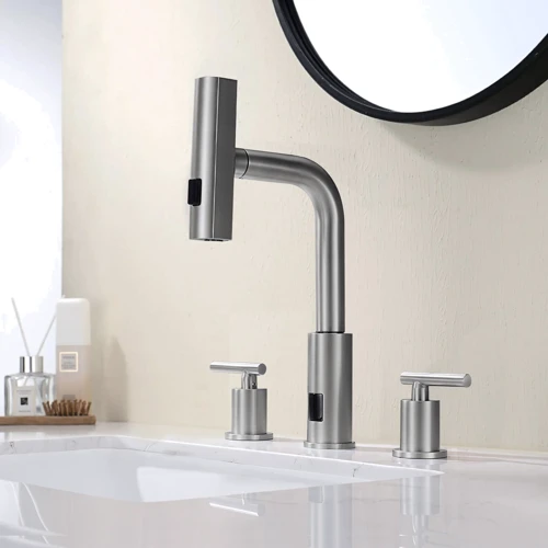 Смеситель для раковины Lefton Two-Handle Widespread Waterfall & Pull-Out Bathroom Faucet with Temperature Display-BFWS2401 Brushed Nickel: Назначение Для раковины