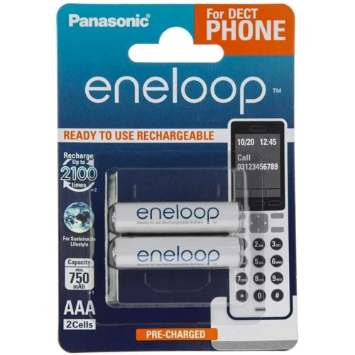 Panasonic Eneloop AAA 750mAh NI-MH Dect Series * 2 (BK-4MCCE/2DE)