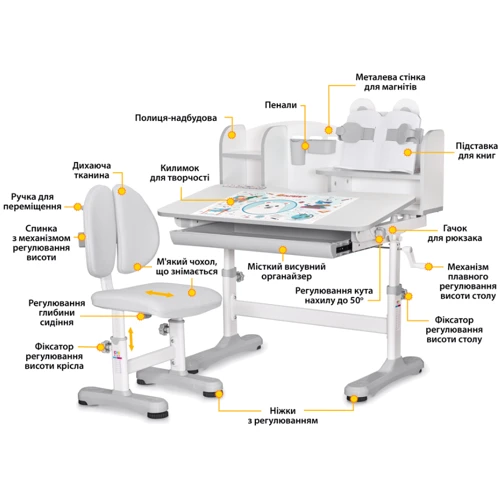 Комплект меблів (стіл + стільчик + полиця) Mealux BD-29 Panda XL Grey (BD-29 G)