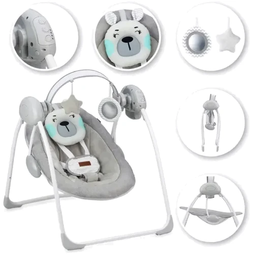 Детские качели MoMi Liss Bear Turquoise (BULE00015): Дополнительные удобства таймер отключения укачивания, дуга с игрушками, Звуковое сопровождение, Ремни безопасности