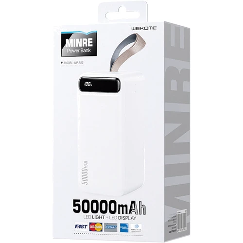Зовнішній акумулятор Wekome Power Bank 50000mAh Minre Digital Display White (WP-283): Кабелі / перехідники для смартфонів в комплекті немає