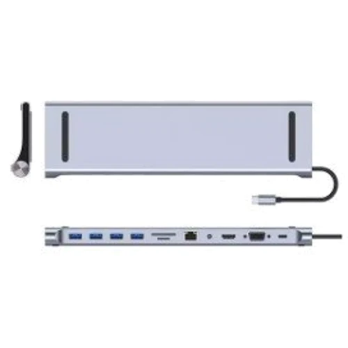 Адаптер Dynamode Adapter USB-C to HDMI+VGA+4xUSB3.0+RJ45+USB-C+3.5mm+SD+microSD Gray (BYL-2003)