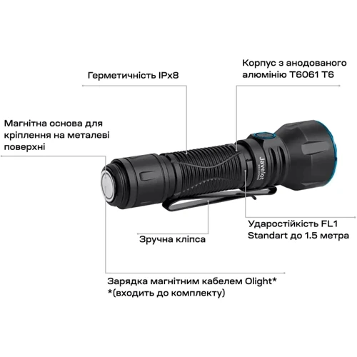 Ліхтар туристичний Olight Javelot matte black (2370.43.59): Елементи живлення Li-Ion аккумулятор