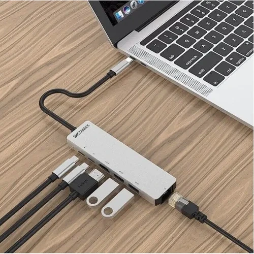 Адаптер Zamax Adapter USB-C to 2xUSB-C+HDMI+2xUSB+RJ45 Silver фото 4