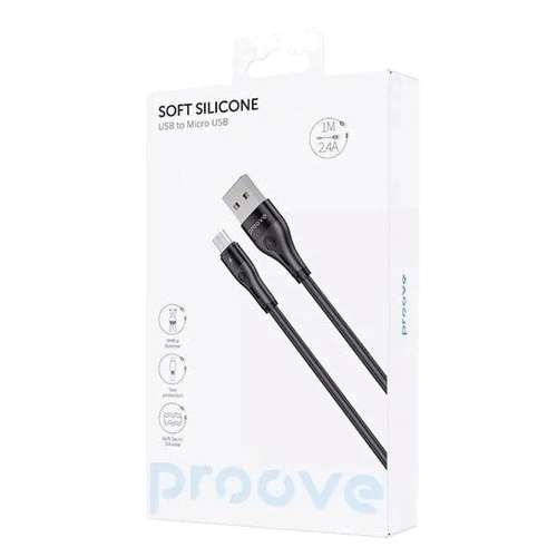 Кабель Proove USB Cable to microUSB Soft Silicone 2.4A 1m Black: Тип USB Cable - microUSB