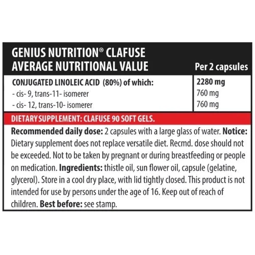 Жиросжигатель Genius Nutrition CLAFUSE 90 softgels / 45 servings: Вкус Без вкуса