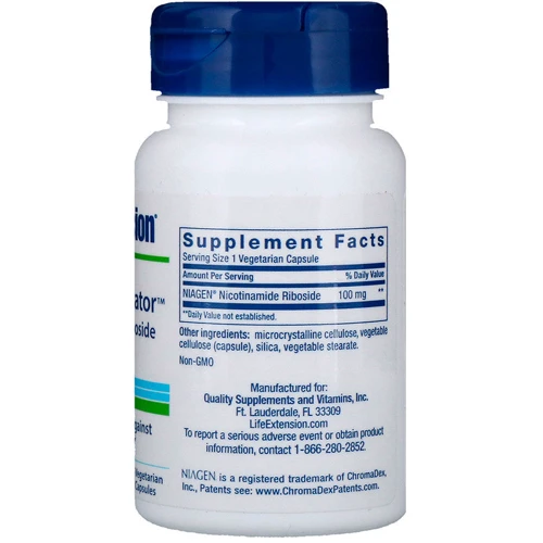 Life Extension, NAD Cell Regenerator Nicotinamide Riboside, 100 mg, 30 Veggie Capsules (LEX-19043): Тип Витамин B