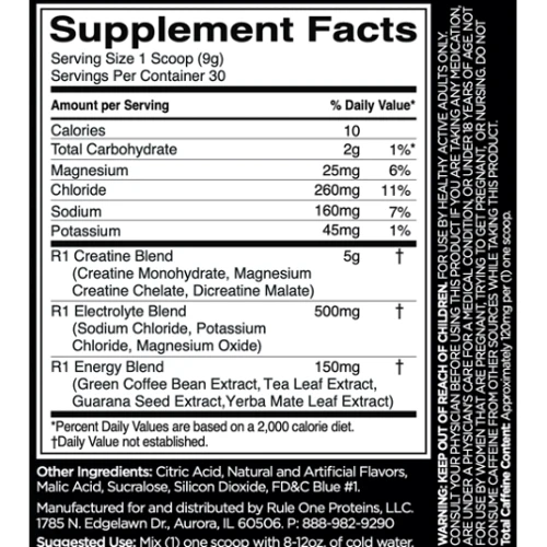 Креатин Rule 1 Charged Creatine 270 g / 30 servings / Blue Raspberry Lemonade