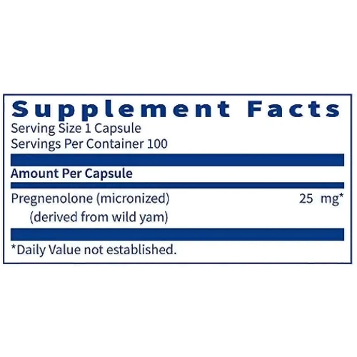 Klaire Labs Pregnenolone 25 mg Прегненолон 100 вегетарианских капсул: Форма выпуска Капсулы
