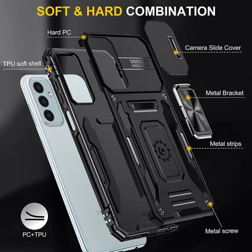 Аксессуар для смартфона Mobile Case Camshield Army Ring Black for Samsung A155 Galaxy A15 4G / A15 5G: Материал TPU (термополиуретан) и поликарбонат