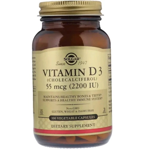 Solgar Vitamin D3, 55 mcg (2200 IU), 100 Vegetable Capsules (SOL03317)
