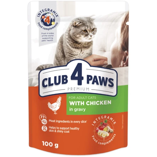 Влажный корм Club 4 Paws Premium Adult cats для взрослых кошек с курицей в соусе 24х100 г (4820083908910)