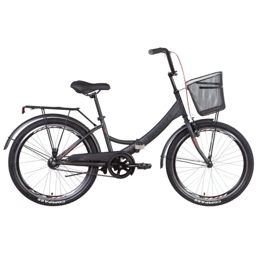 Велосипед ST 24" Formula SMART Vbr с багажником зад St, с крылом St, с корзиной St 2022 (темно-серый с красным (м))