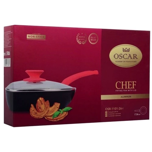 Сковорода OSCAR Chef с крышкой 26 см (OSR-1101-26-l): Антипригарное покрытие Non-Stick