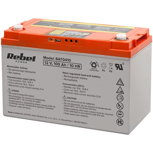 Аккумуляторная батарея Rebel 12V 100Ah LCD глубокой разрядки (BAT0410)