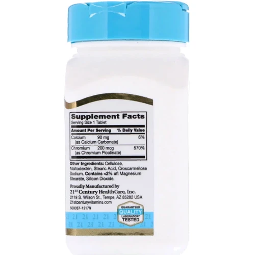 21st Century Health Care, Chromium Picolinate, 200 mcg, 100 Tablets (CEN-21368): Тип Хром