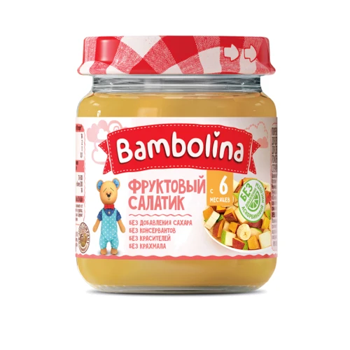 Пюре фруктовый салатик Bambolina (банан/груша/персик) 100 г (4813163001854)