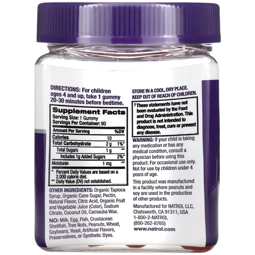 Natrol Melatonin Ages 4+ Мелатонин для детей от 4 лет 1 мг вкус ягод 90 жевательных конфет: Форма выпуска Конфеты жевательные