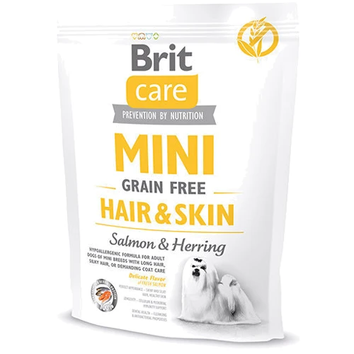 Сухий корм для дорослих собак мініатюрних порід Brit Care Mini Grain Free Hair & Skin з лососем 0.4 кг (8595602520237)