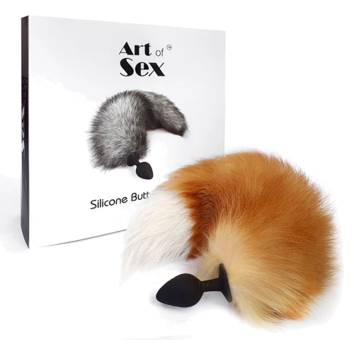 Силиконовая анальная пробка с хвостом из натурального меха Art of Sex size M Foxy fox