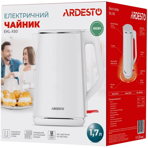 Электрочайник Ardesto EKL-X50: Цвет белый