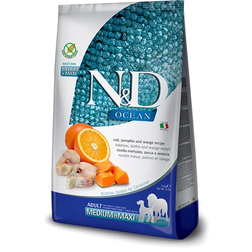 Беззерновой сухой корм Farmina N&D Grain Free Ocean Pumpkin для собак средних и крупных пород с треской и апельсином 12 кг (PND1200032)