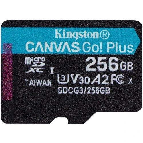 Карта памяти Kingston 256GB microSDXC Class 10 UHS-I U3 V30 A2 Canvas Go Plus + adapter (SDCG3/256GB): Тип карты MicroSDXC