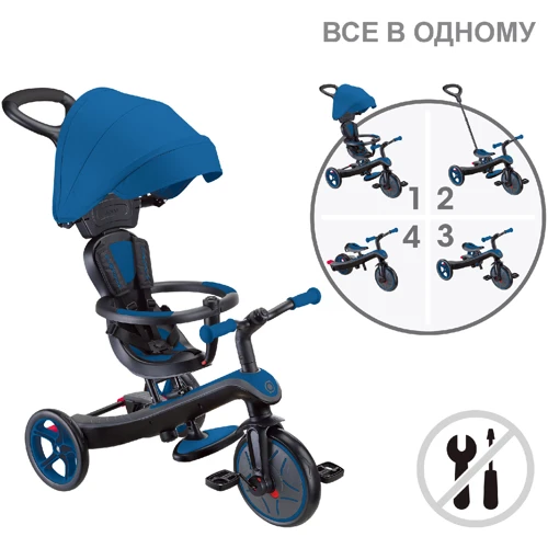 Велосипед детский Globber Explorer Trike 4в1 Deluxe Play синий (634-100): Диаметр колес, дюймов 9.8