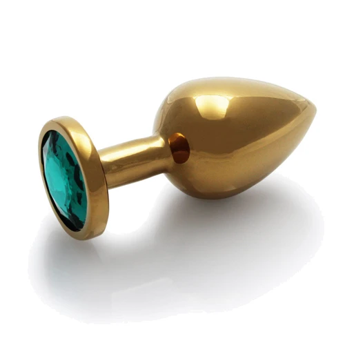 Металлическая анальная пробка Ouch! Heart Gem Gold - Emerald Green, М