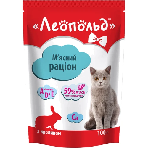 Влажный корм для кошек Леопольд Мясной рацион с кроликом 100 г х 24 шт. (4820185491471-24)