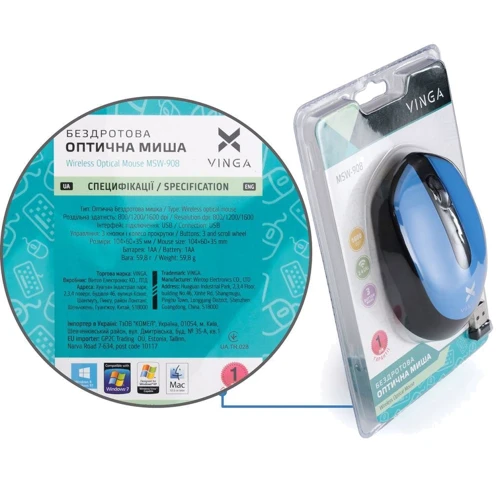 Мышь Vinga MSW-908 Silent Click blue фото 8