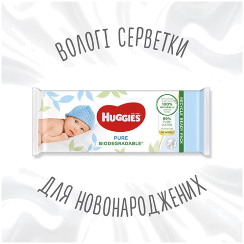 Детские влажные салфетки Huggies Pure Bio 56 шт (5029053575650) фото 7