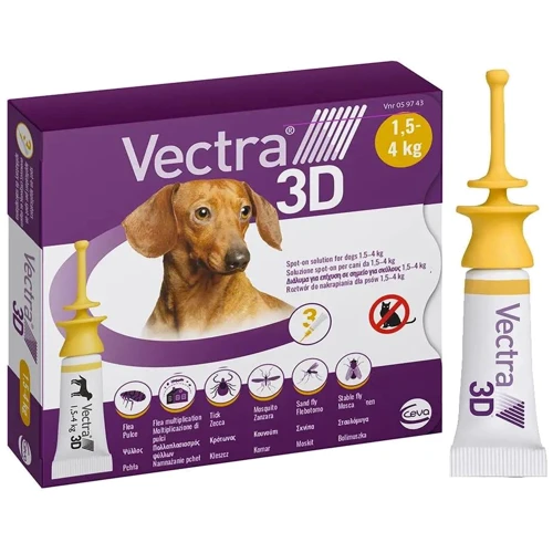 Капли на холку для собак Ceva Vectra 3D от 1.5 до 4.0 кг 3х0.8 мл (179,797)