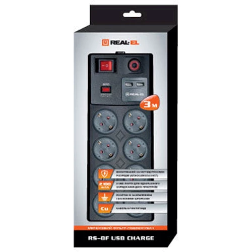 Сетевой фильтр REAL-EL RS-8F USB Charge: Тип Сетевые фильтры