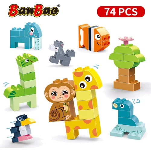 Конструктор BanBao Большие блоки Интересные животные, 74 детали (ЕТ981)