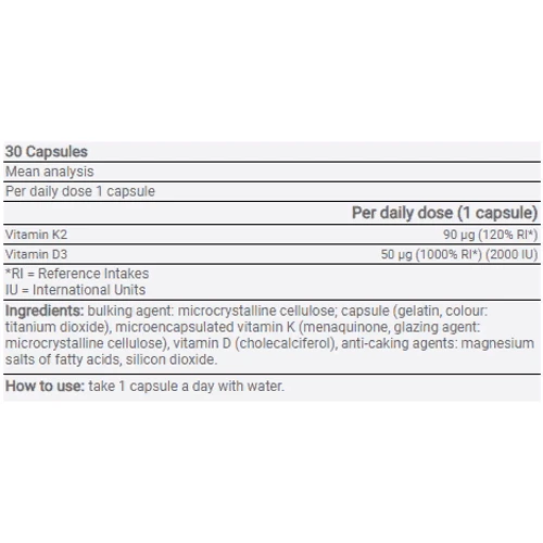 Yamamoto Nutrition Vitamina K2 + D3 30 Capsules: Пол Унисекс